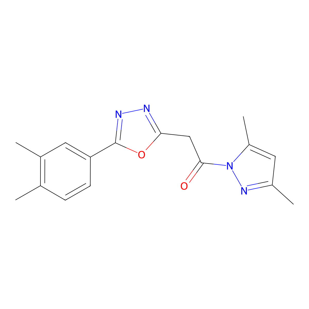 2-[5-(3,4-dimethylphenyl)-1,3,4-oxadiazol-2-yl]-1-(3,5-dimethyl-1H-pyrazol-1-yl)ethanone molecular structure, CAS 1325304-05-9