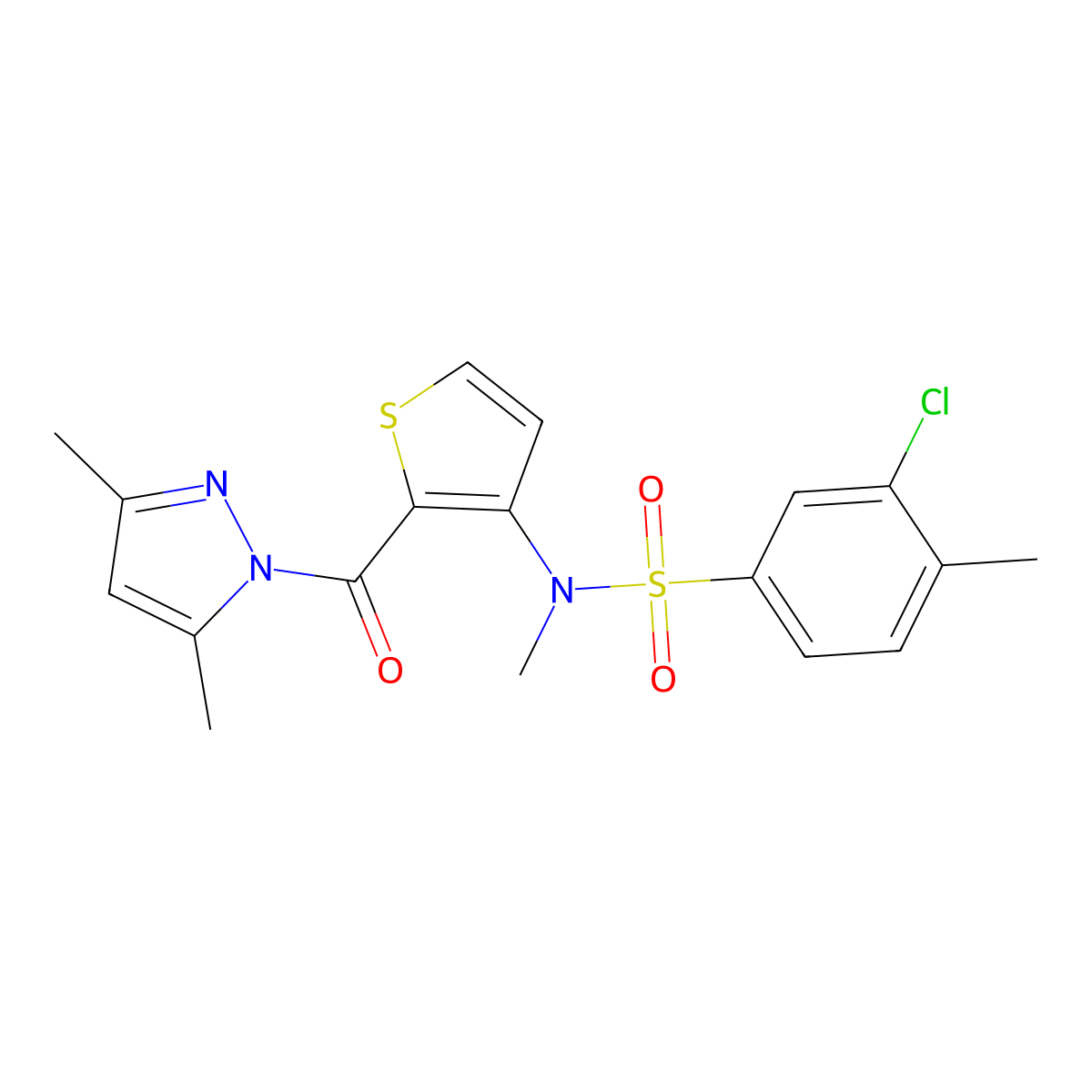 3-chloro-N-{2-[(3,5-dimethyl-1H-pyrazol-1-yl)carbonyl]thiophen-3-yl}-N,4-dimethylbenzenesulfonamide molecular structure, CAS 1325304-09-3