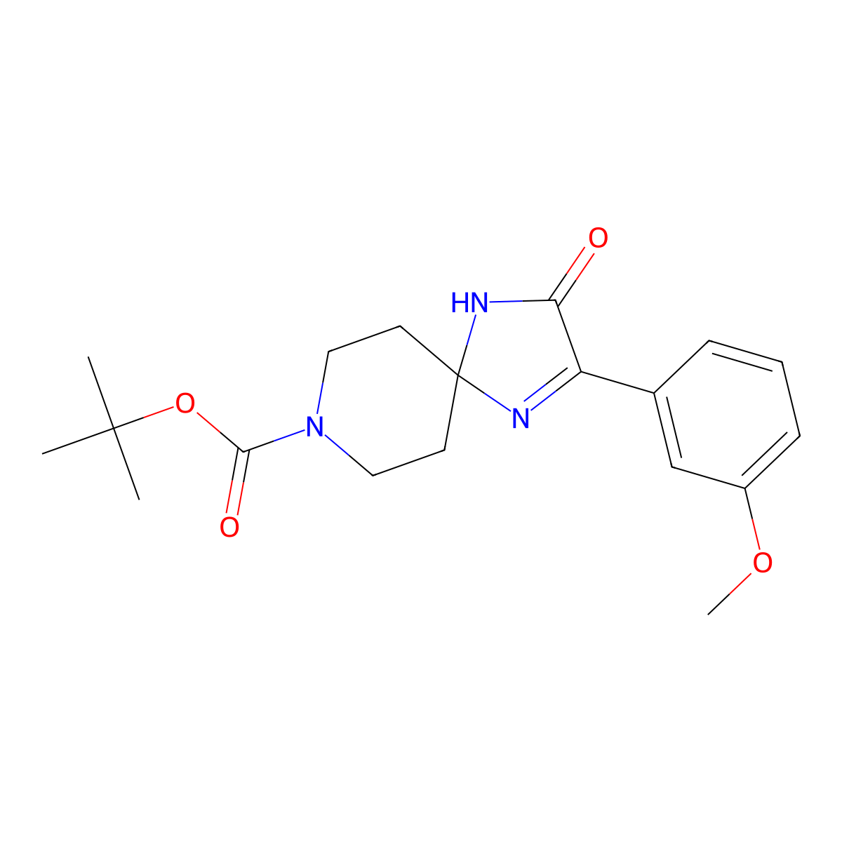 Tert-butyl 2-(3-methoxyphenyl)-3-oxo-1,4,8-triazaspiro[4.5]dec-1-ene-8-carboxylate molecular structure, CAS 1325304-24-2