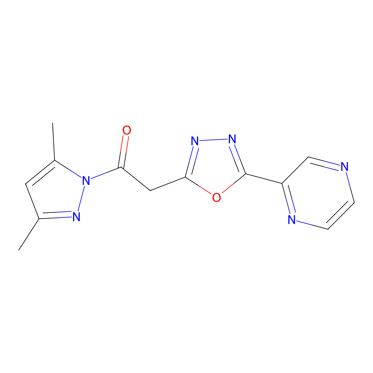 1-(3,5-dimethyl-1H-pyrazol-1-yl)-2-[5-(pyrazin-2-yl)-1,3,4-oxadiazol-2-yl]ethanone molecular structure, CAS 1325304-25-3