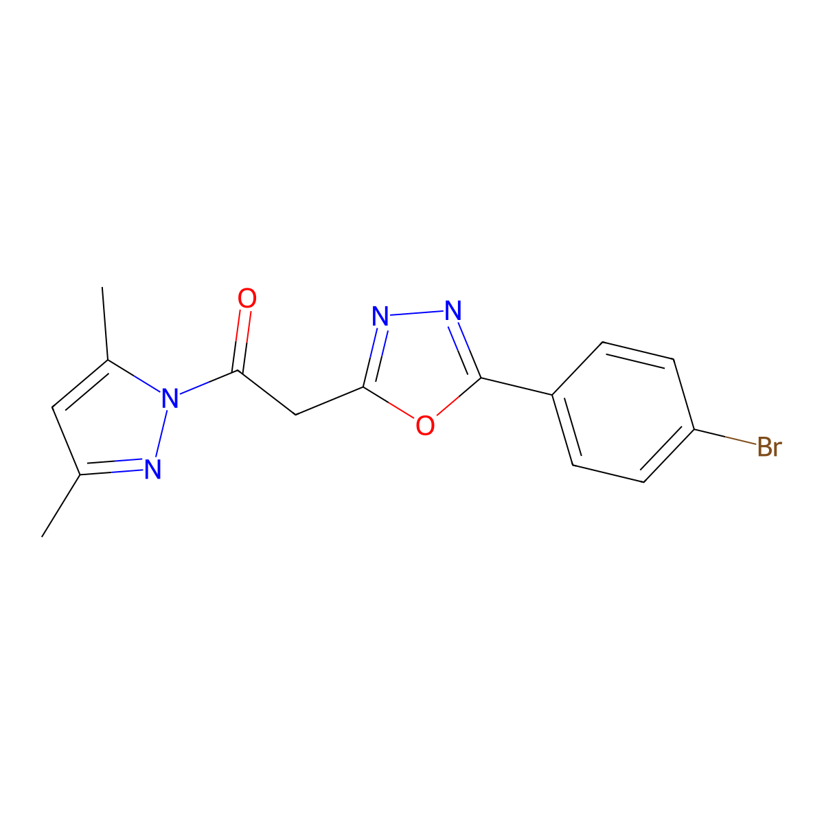 2-(4-bromophenyl)-5-[2-(3,5-dimethyl-1H-pyrazol-1-yl)-2-oxoethyl]-1,3,4-oxadiazole molecular structure, CAS 1325304-44-6