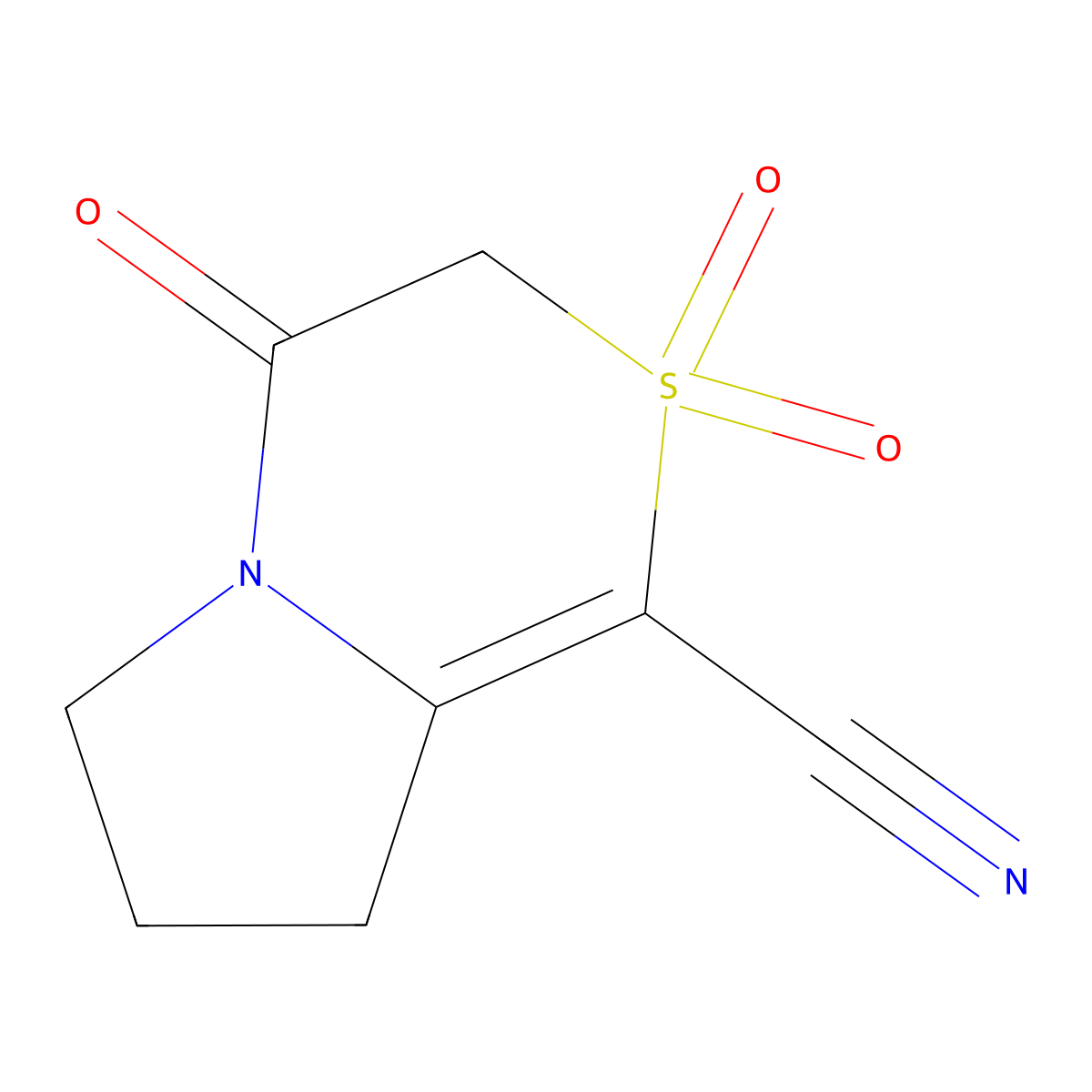4-oxo-3,4,7,8-tetrahydro-6H-pyrrolo[2,1-c][1,4]thiazine-1-carbonitrile 2,2-dioxide molecular structure, CAS 1325304-56-0