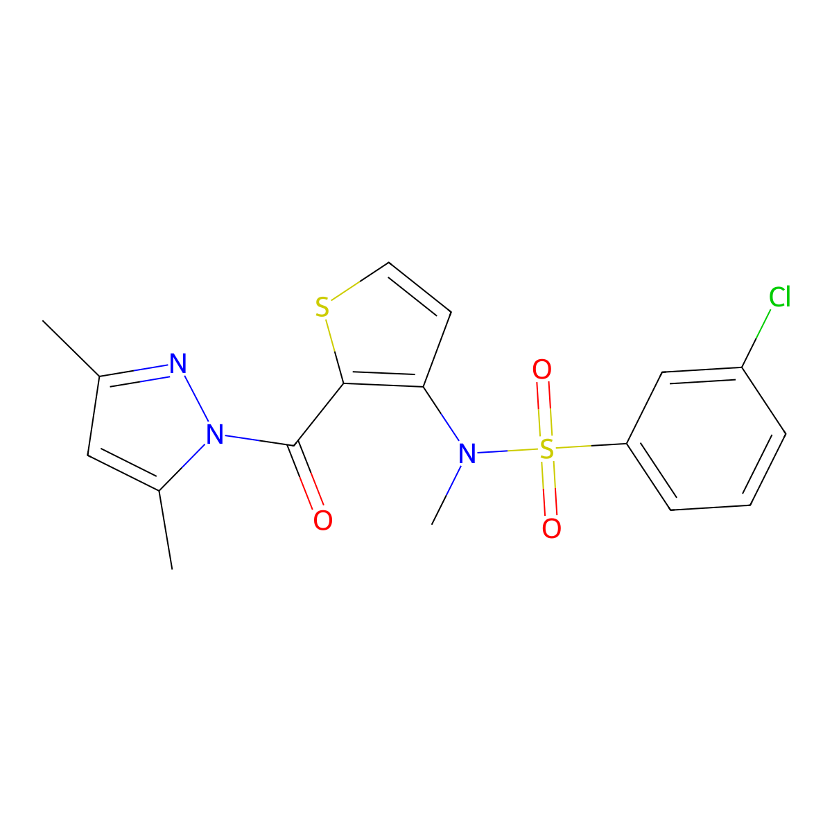 3-chloro-N-{2-[(3,5-dimethyl-1H-pyrazol-1-yl)carbonyl]thiophen-3-yl}-N-methylbenzenesulfonamide molecular structure, CAS 1325304-83-3