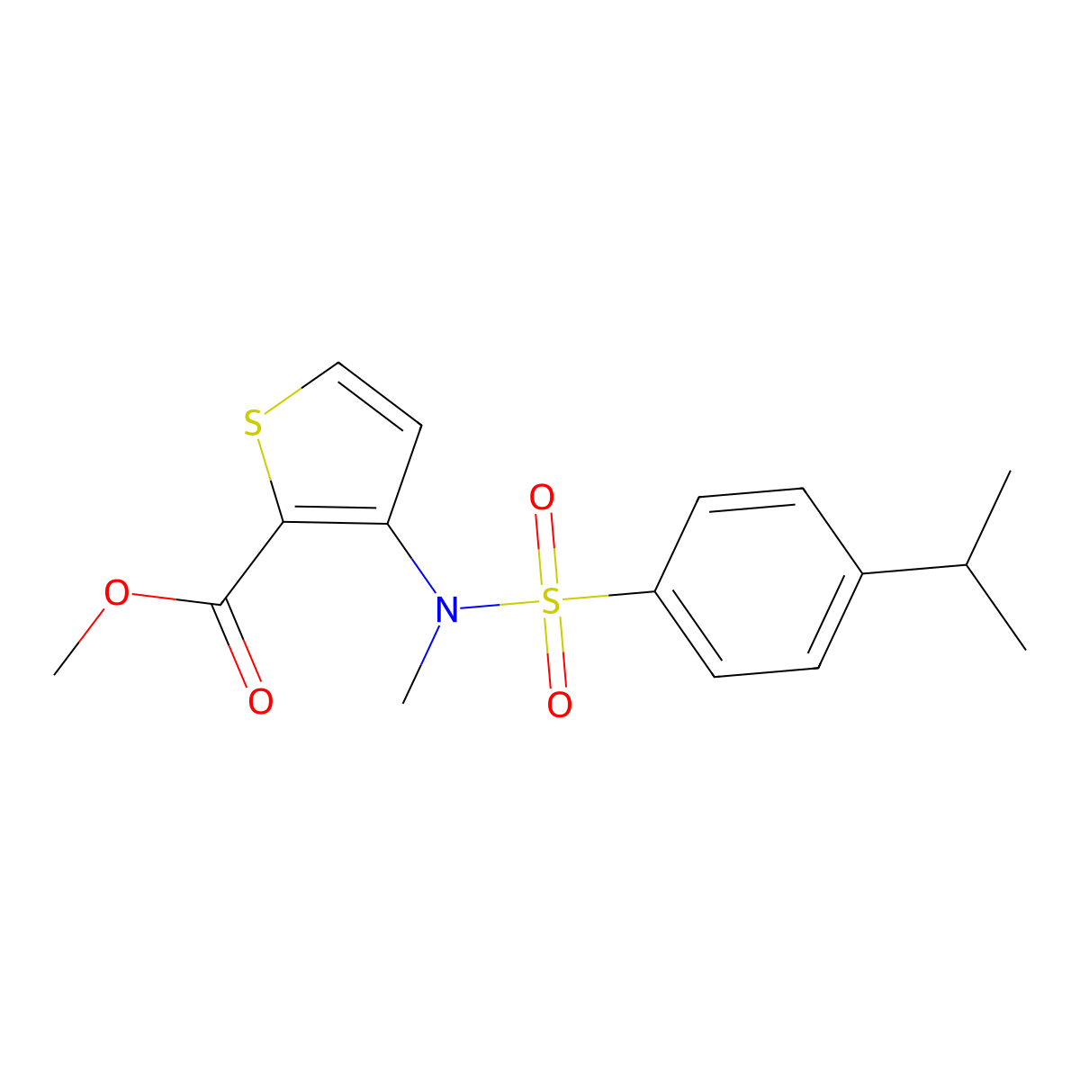 Methyl 3-(methyl{[4-(propan-2-yl)phenyl]sulfonyl}amino)thiophene-2-carboxylate molecular structure, CAS 1325304-90-2