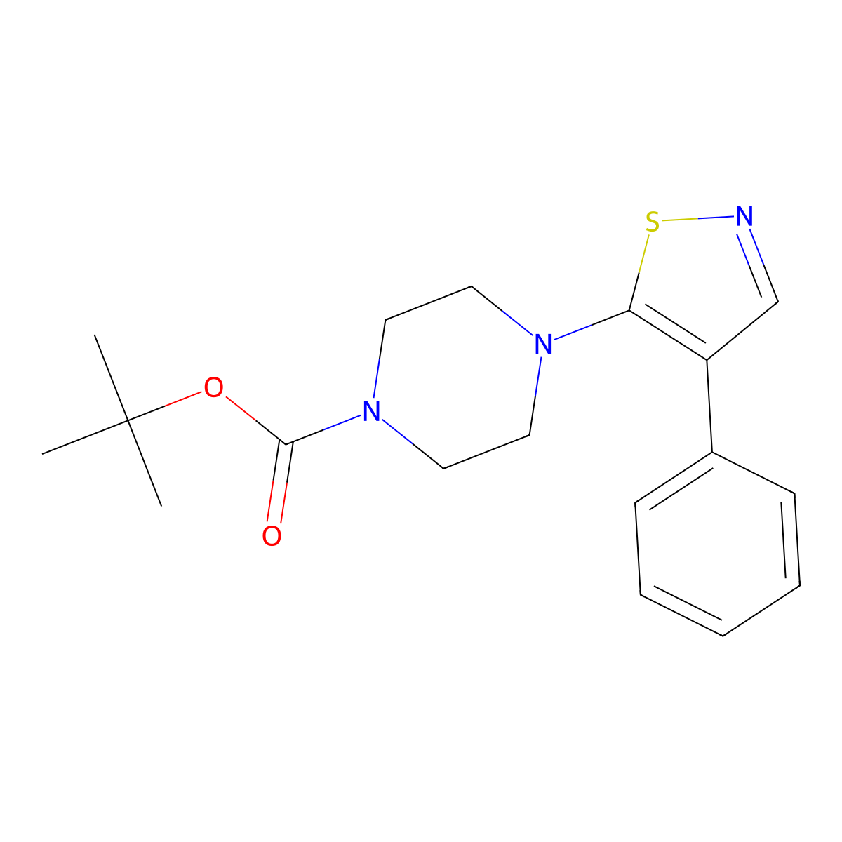 Tert-butyl 4-(4-phenyl-1,2-thiazol-5-yl)piperazine-1-carboxylate molecular structure, CAS 1325304-94-6