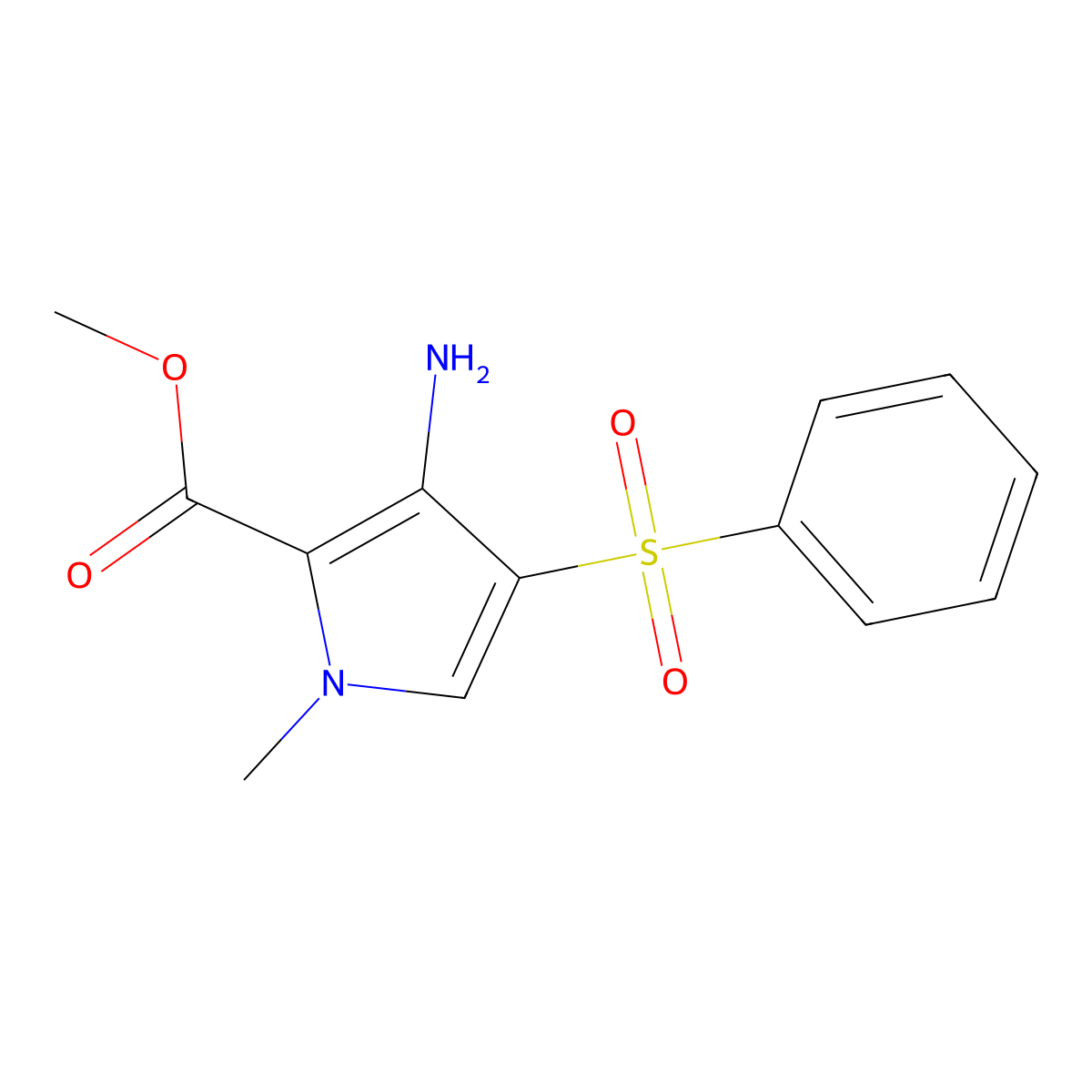 methyl 3-amino-1-methyl-4-(phenylsulfonyl)-1H-pyrrole-2-carboxylate molecular structure, CAS 1325305-12-1