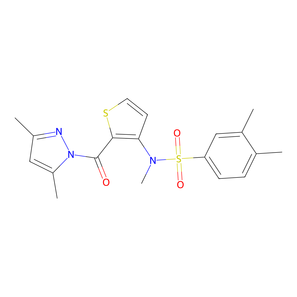 N-{2-[(3,5-dimethyl-1H-pyrazol-1-yl)carbonyl]thiophen-3-yl}-N,3,4-trimethylbenzenesulfonamide molecular structure, CAS 1325305-25-6