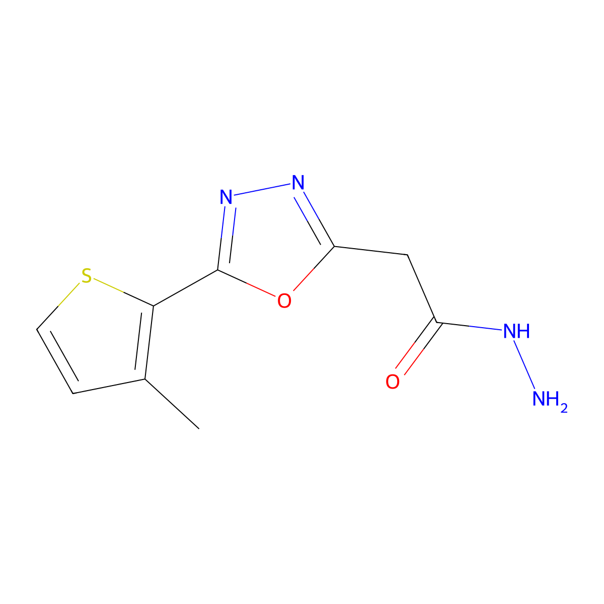 2-[5-(3-Methylthiophen-2-yl)-1,3,4-oxadiazol-2-yl]acetohydrazide molecular structure, CAS 1325305-34-7