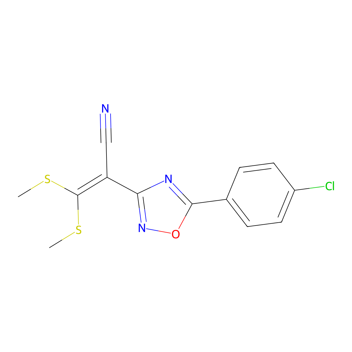 2-[5-(4-Chlorophenyl)-1,2,4-oxadiazol-3-yl]-3,3-bis(methylsulfanyl)prop-2-enenitrile molecular structure, CAS 1325305-47-2