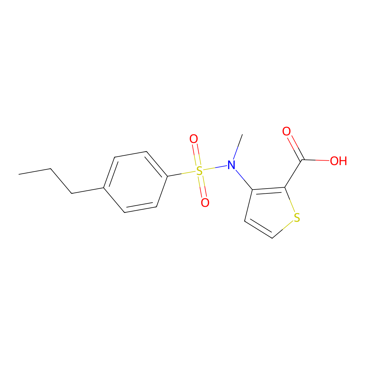 3-{Methyl[(4-propylphenyl)sulfonyl]amino}thiophene-2-carboxylic acid molecular structure, CAS 1325305-51-8