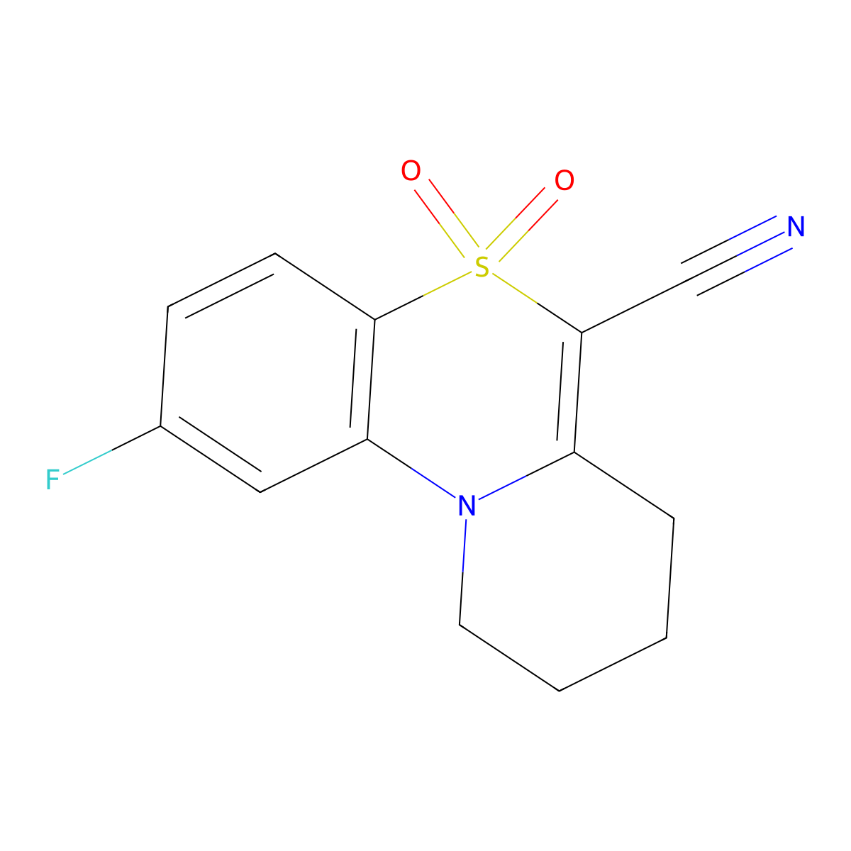 2-Fluoro-7,8,9,10-tetrahydropyrido[2,1-c][1,4]benzothiazine-6-carbonitrile 5,5-dioxide molecular structure, CAS 1325305-80-3