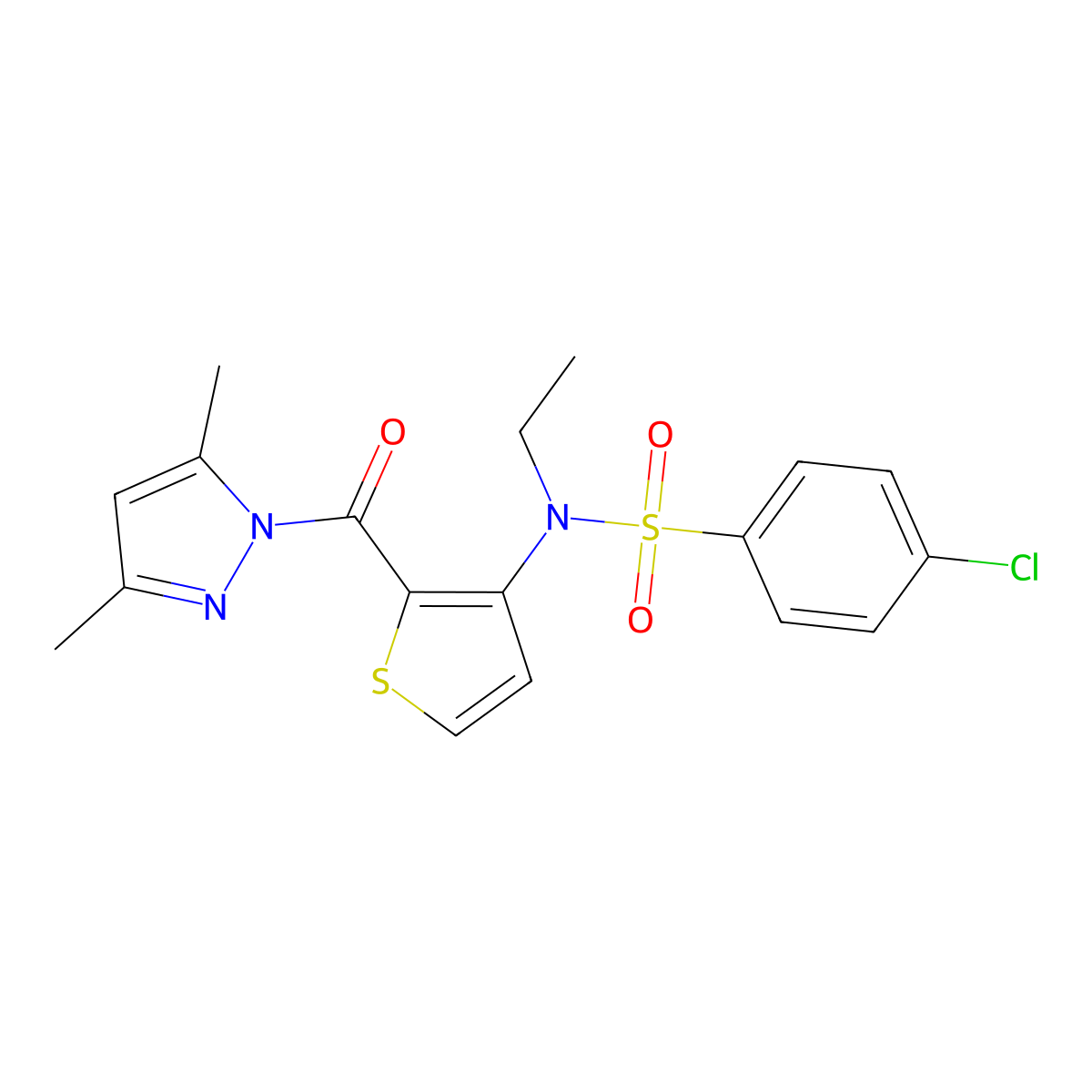 4-chloro-N-{2-[(3,5-dimethyl-1H-pyrazol-1-yl)carbonyl]thiophen-3-yl}-N-ethylbenzenesulfonamide molecular structure, CAS 1325305-88-1