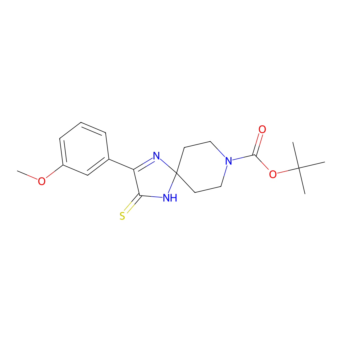 Tert-butyl 2-(3-methoxyphenyl)-3-sulfanylidene-1,4,8-triazaspiro[4.5]dec-1-ene-8-carboxylate molecular structure, CAS 1325306-01-1