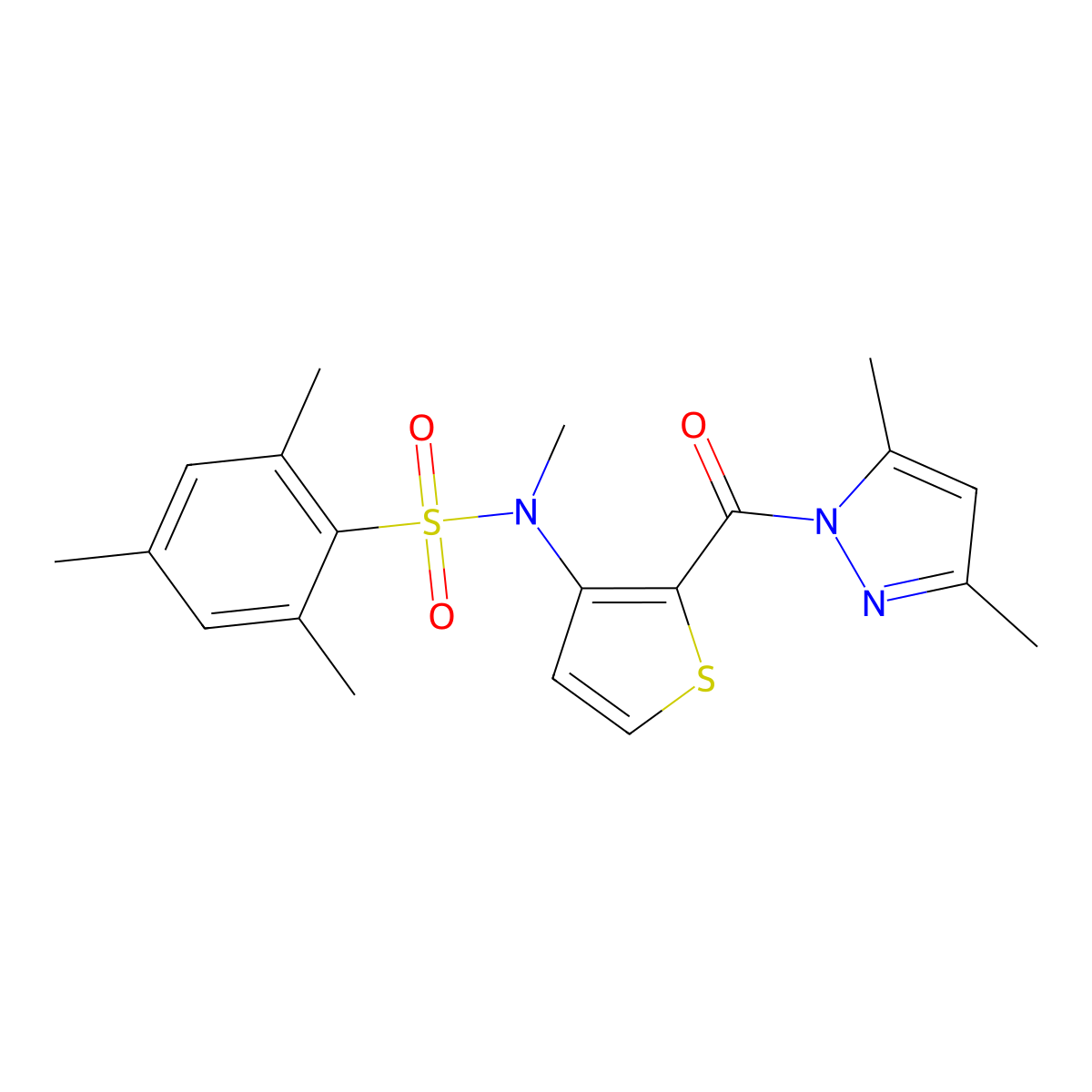 N-{2-[(3,5-dimethyl-1H-pyrazol-1-yl)carbonyl]thiophen-3-yl}-N,2,4,6-tetramethylbenzenesulfonamide molecular structure, CAS 1325306-19-1