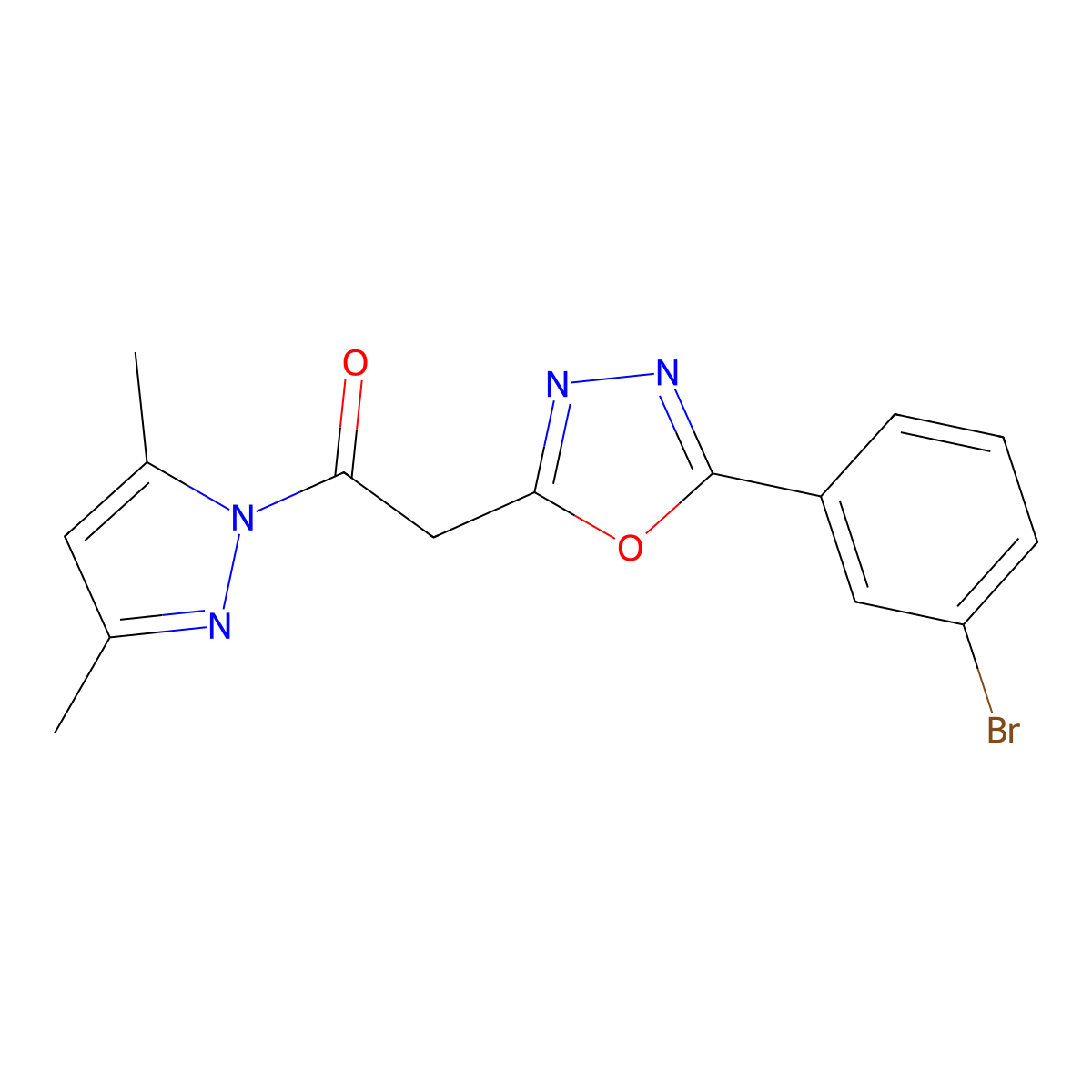 2-(3-bromophenyl)-5-[2-(3,5-dimethyl-1H-pyrazol-1-yl)-2-oxoethyl]-1,3,4-oxadiazole molecular structure, CAS 1325306-28-2