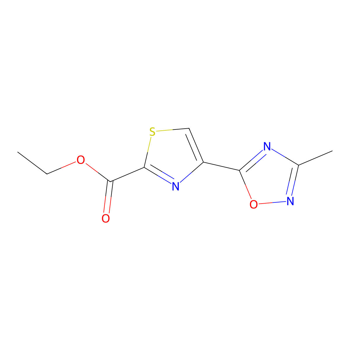 Ethyl 4-(3-methyl-1,2,4-oxadiazol-5-yl)-1,3-thiazole-2-carboxylate molecular structure, CAS 1325306-49-7