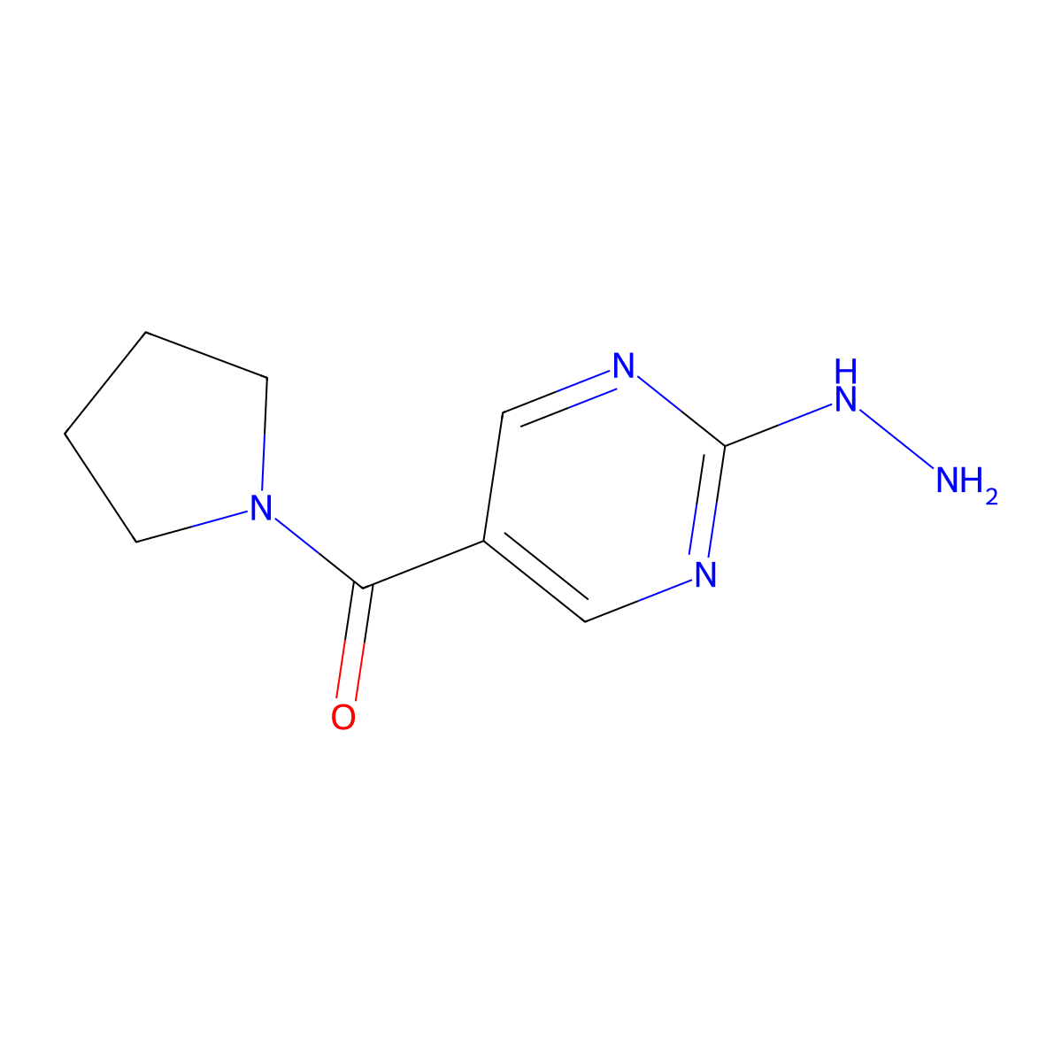2-Hydrazino-5-(pyrrolidin-1-ylcarbonyl)pyrimidine molecular structure, CAS 1325306-68-0