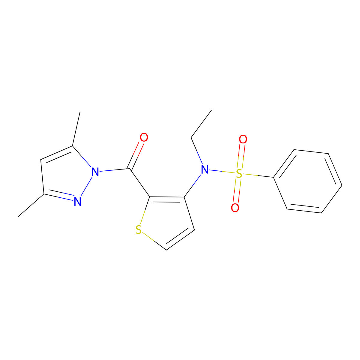 N-{2-[(3,5-dimethyl-1H-pyrazol-1-yl)carbonyl]thiophen-3-yl}-N-ethylbenzenesulfonamide molecular structure, CAS 1325306-80-6