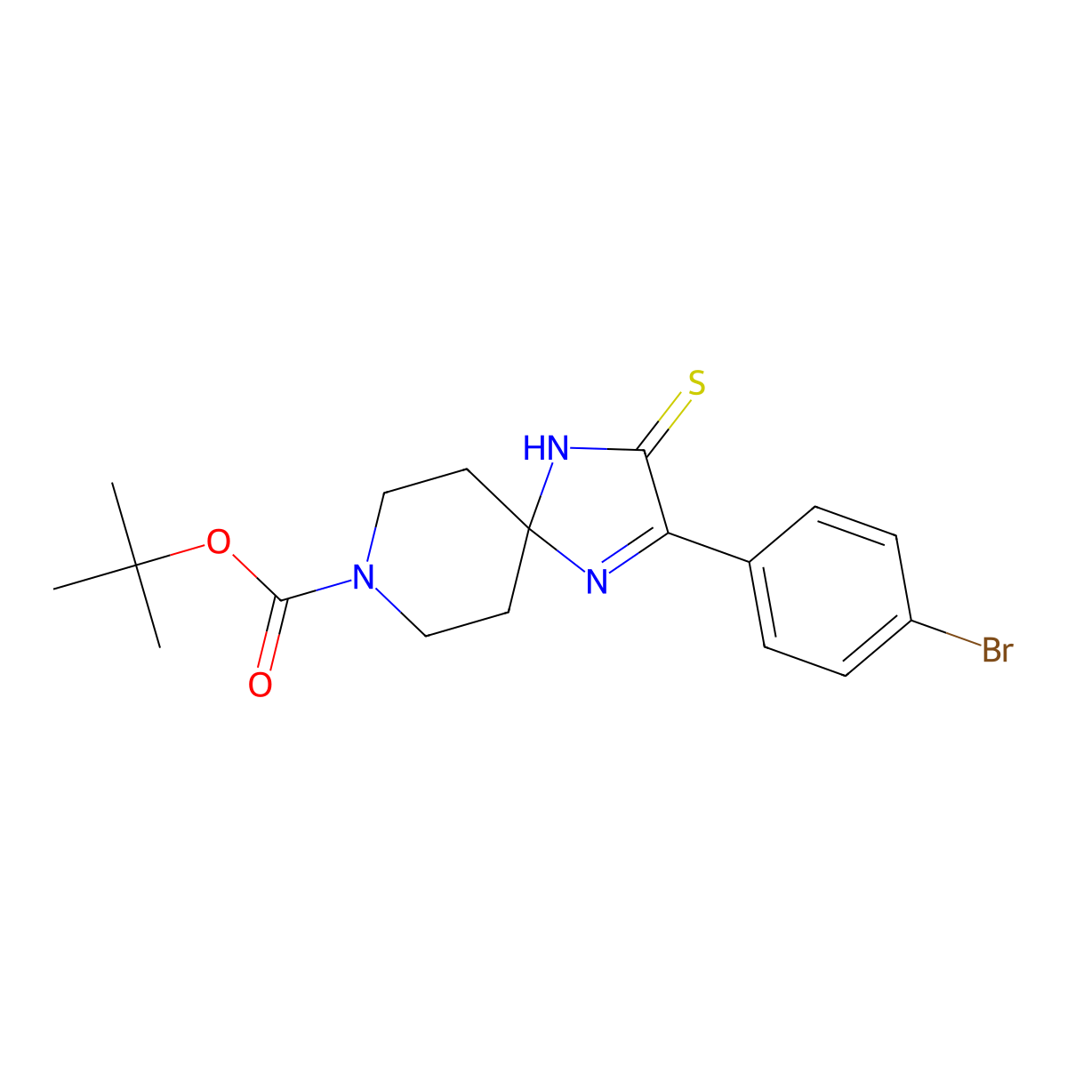 Tert-butyl 2-(4-bromophenyl)-3-thioxo-1,4,8-triazaspiro[4.5]dec-1-ene-8-carboxylate molecular structure, CAS 1325306-86-2