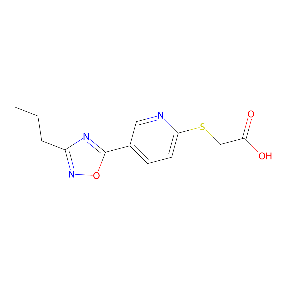 {[5-(3-Propyl-1,2,4-oxadiazol-5-yl)pyridin-2-yl]sulfanyl}acetic acid molecular structure, CAS 1325306-92-0