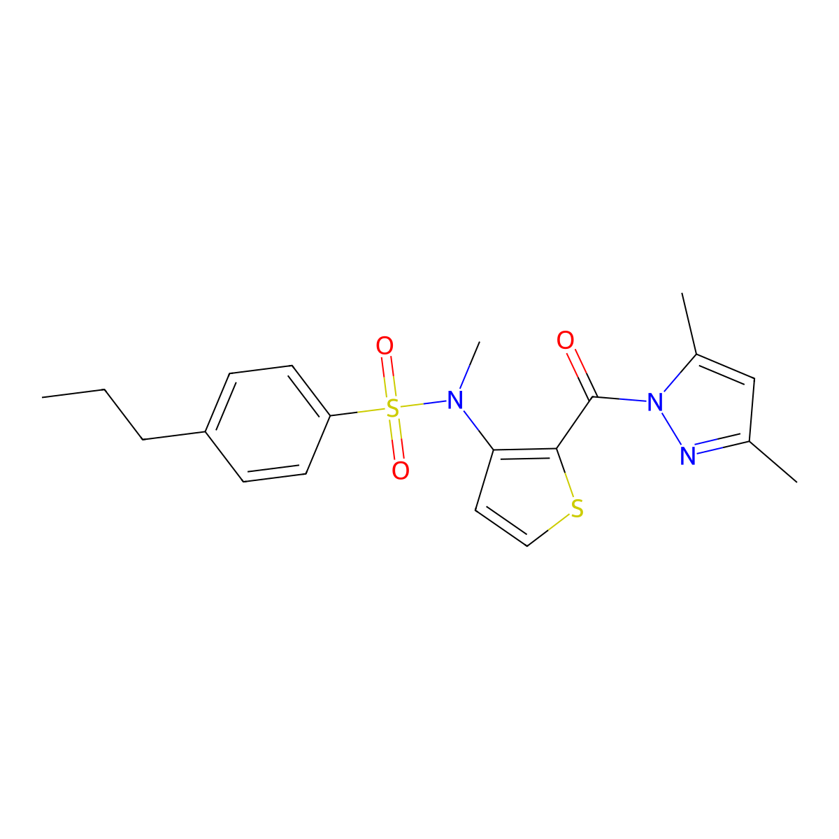N-{2-[(3,5-dimethyl-1H-pyrazol-1-yl)carbonyl]thiophen-3-yl}-N-methyl-4-propylbenzenesulfonamide molecular structure, CAS 1325306-95-3
