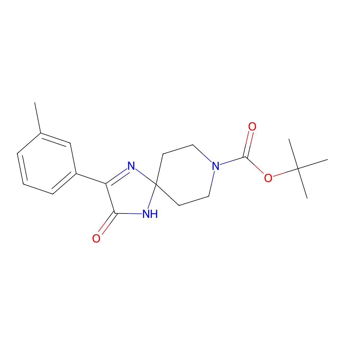 Tert-butyl 2-(3-methylphenyl)-3-oxo-1,4,8-triazaspiro[4.5]dec-1-ene-8-carboxylate molecular structure, CAS 1325307-18-3