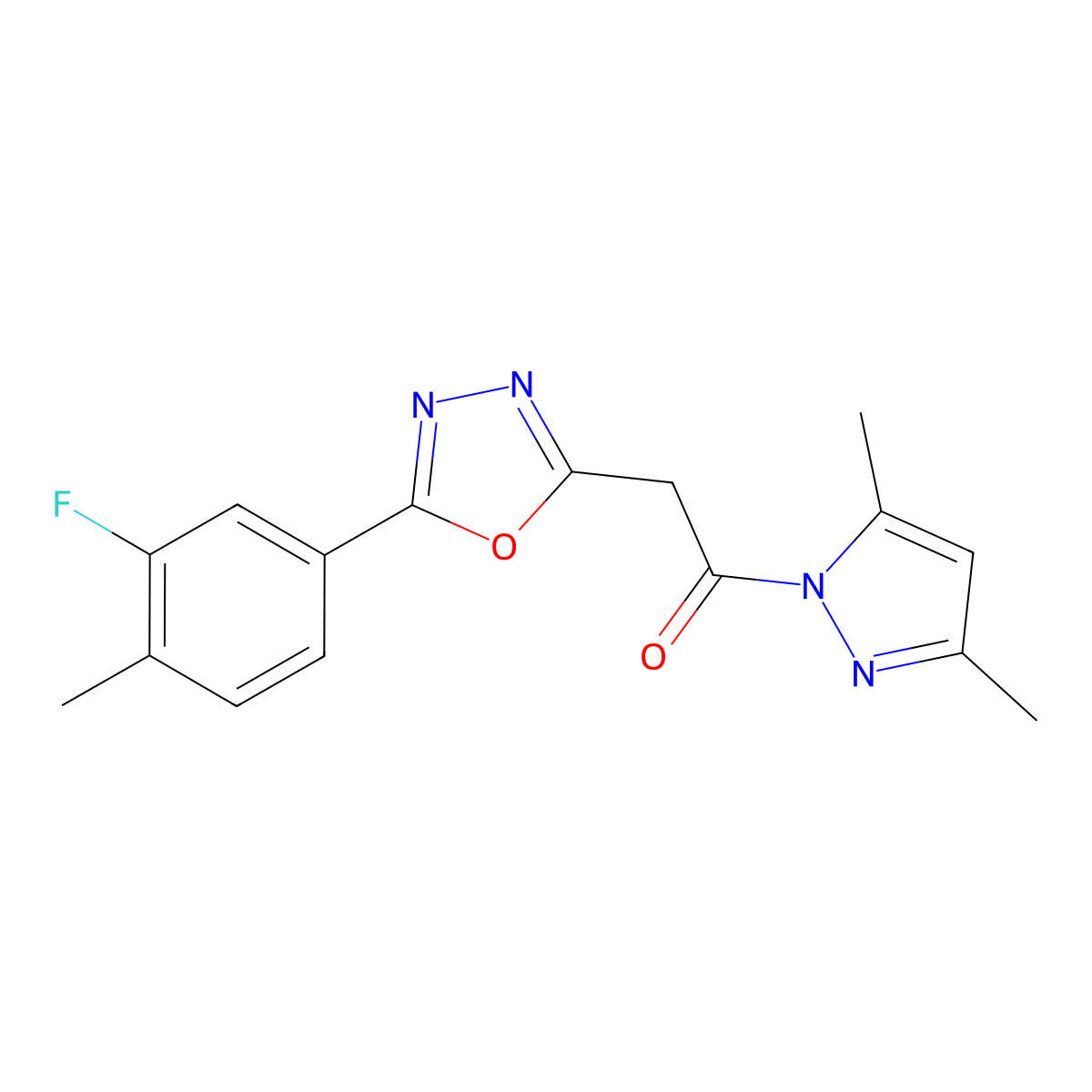 1-(3,5-dimethyl-1H-pyrazol-1-yl)-2-[5-(3-fluoro-4-methylphenyl)-1,3,4-oxadiazol-2-yl]ethanone molecular structure, CAS 1325307-21-8