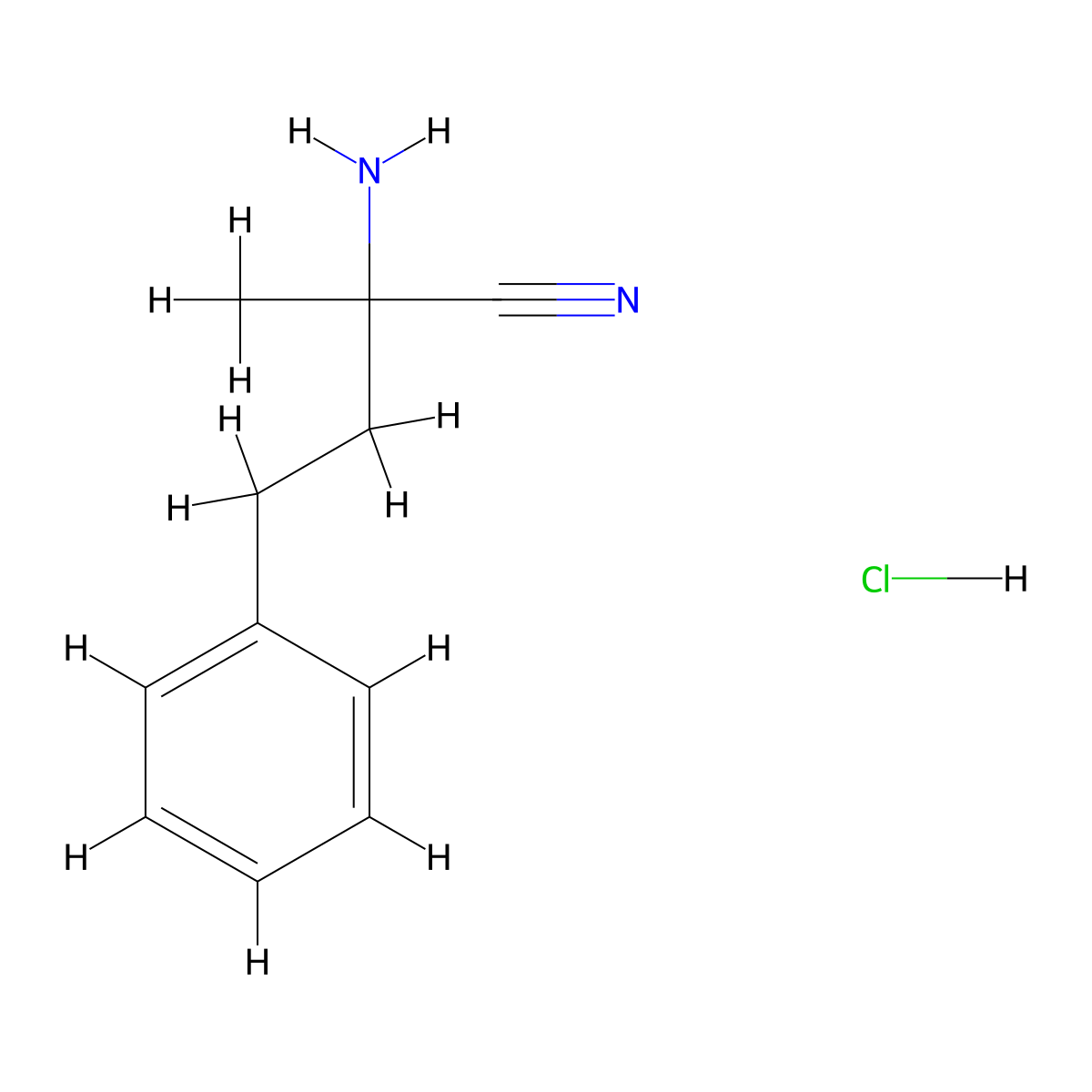 2-Amino-2-methyl-4-phenylbutanenitrile hydrochloride molecular structure, CAS 132539-60-7