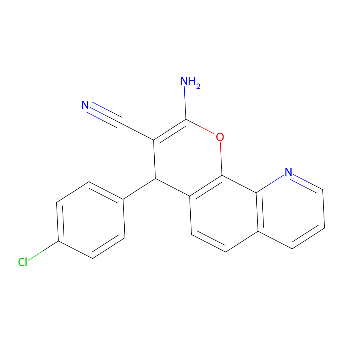 2-Amino-4-(4-chlorophenyl)-4H-pyrano(3,2-h)quinoline-3-carbonitrile molecular structure, CAS 132546-97-5