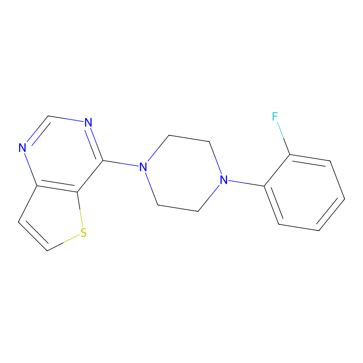 1-(2-Fluorophenyl)-4-{thieno[3,2-d]pyrimidin-4-yl}piperazine molecular structure, CAS 1325485-56-0