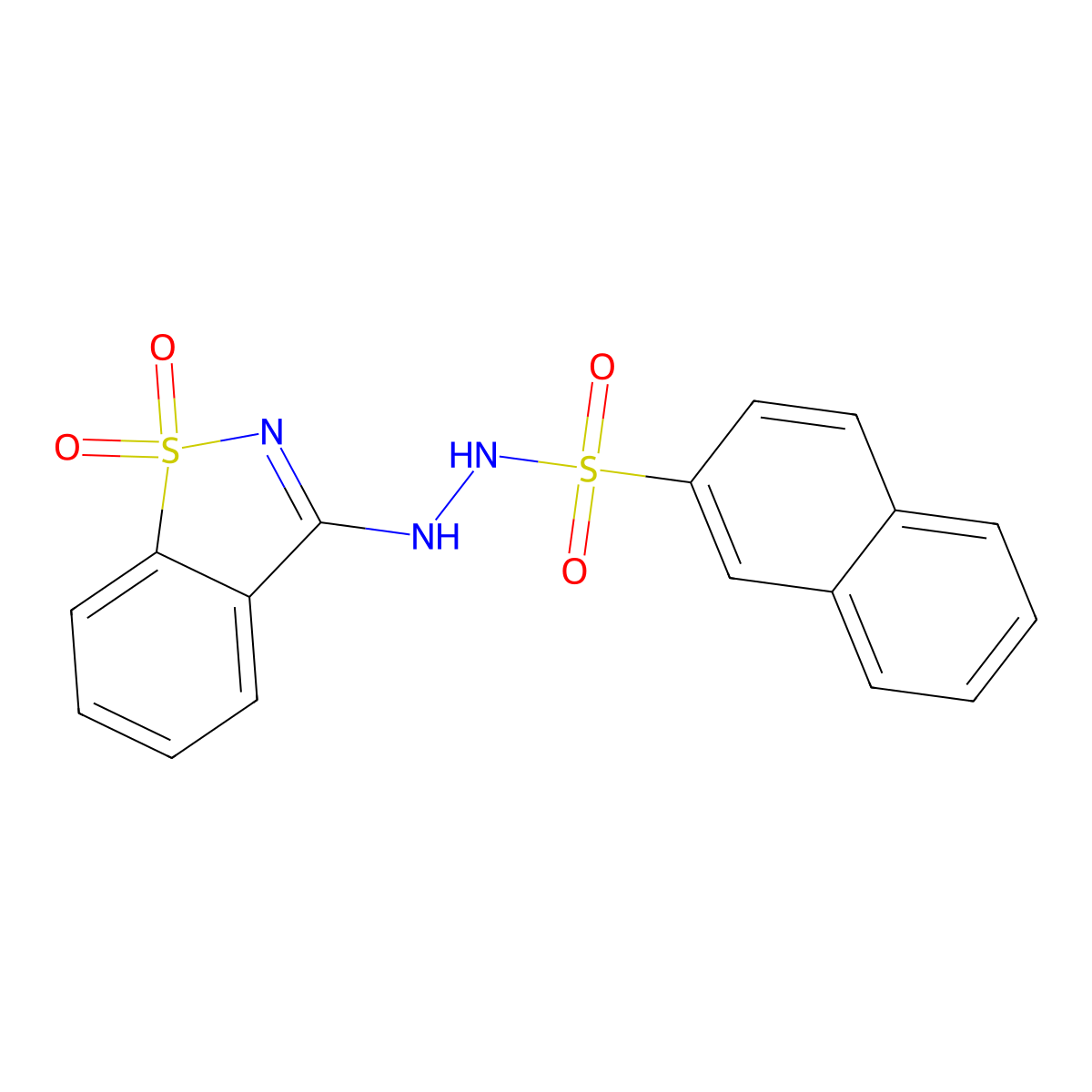 N'-(1,1-dioxido-1,2-benzothiazol-3-yl)naphthalene-2-sulfonohydrazide molecular structure, CAS 13255-97-5