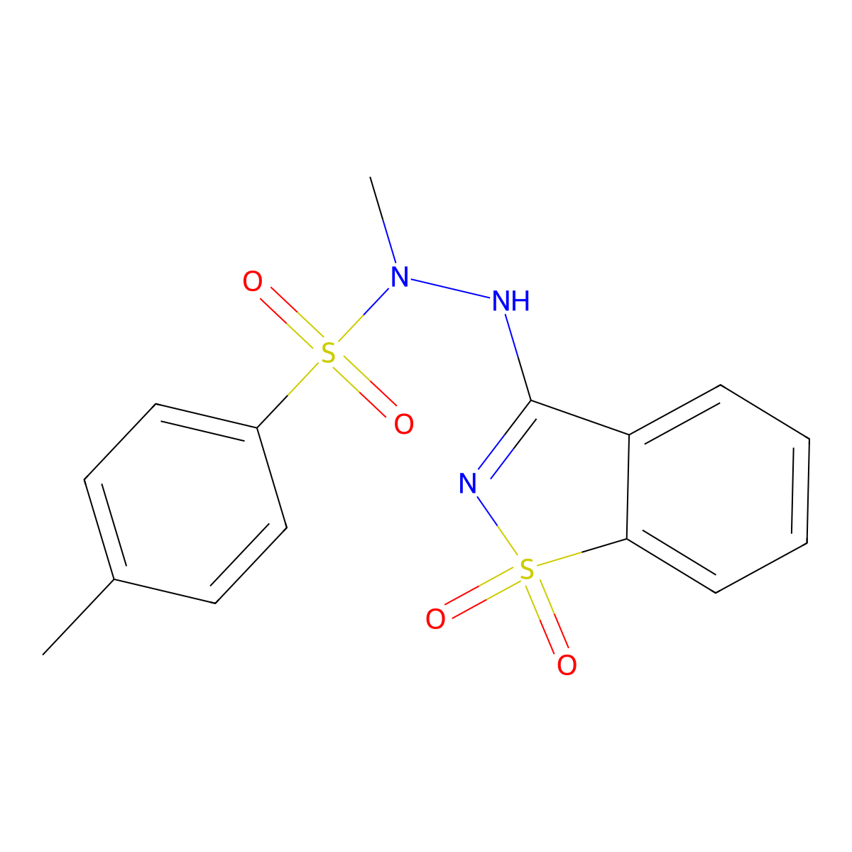 N'-(1,1-dioxido-1,2-benzothiazol-3-yl)-N,4-dimethylbenzenesulfonohydrazide molecular structure, CAS 13255-98-6