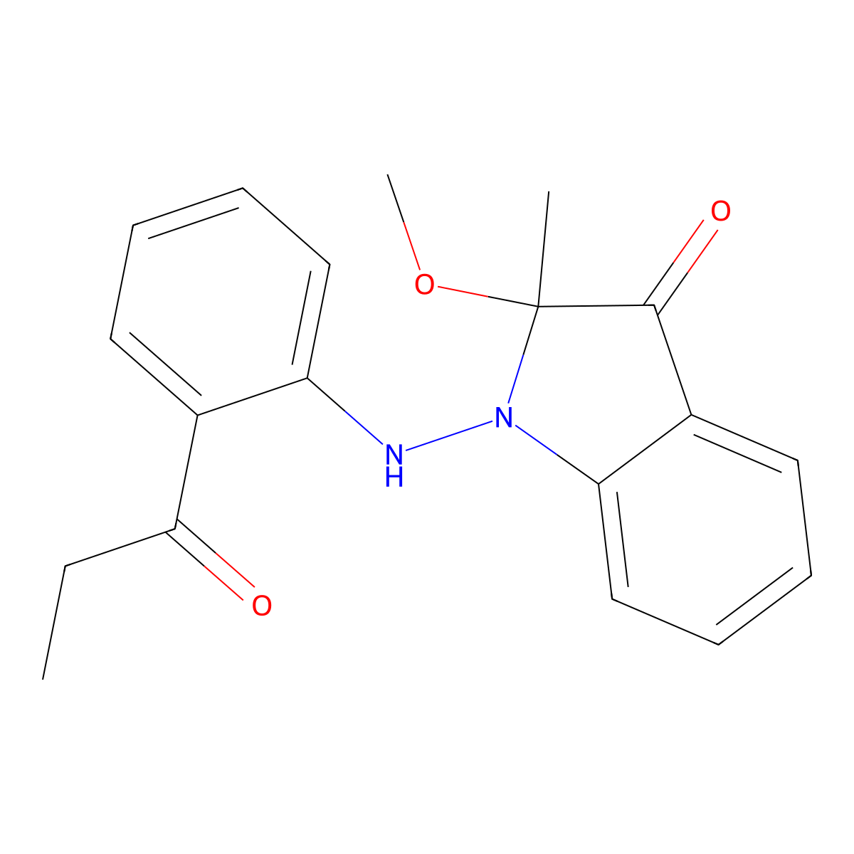 2-methoxy-2-methyl-1-[(2-propanoylphenyl)amino]-1,2-dihydro-3H-indol-3-one molecular structure, CAS 132554-40-6
