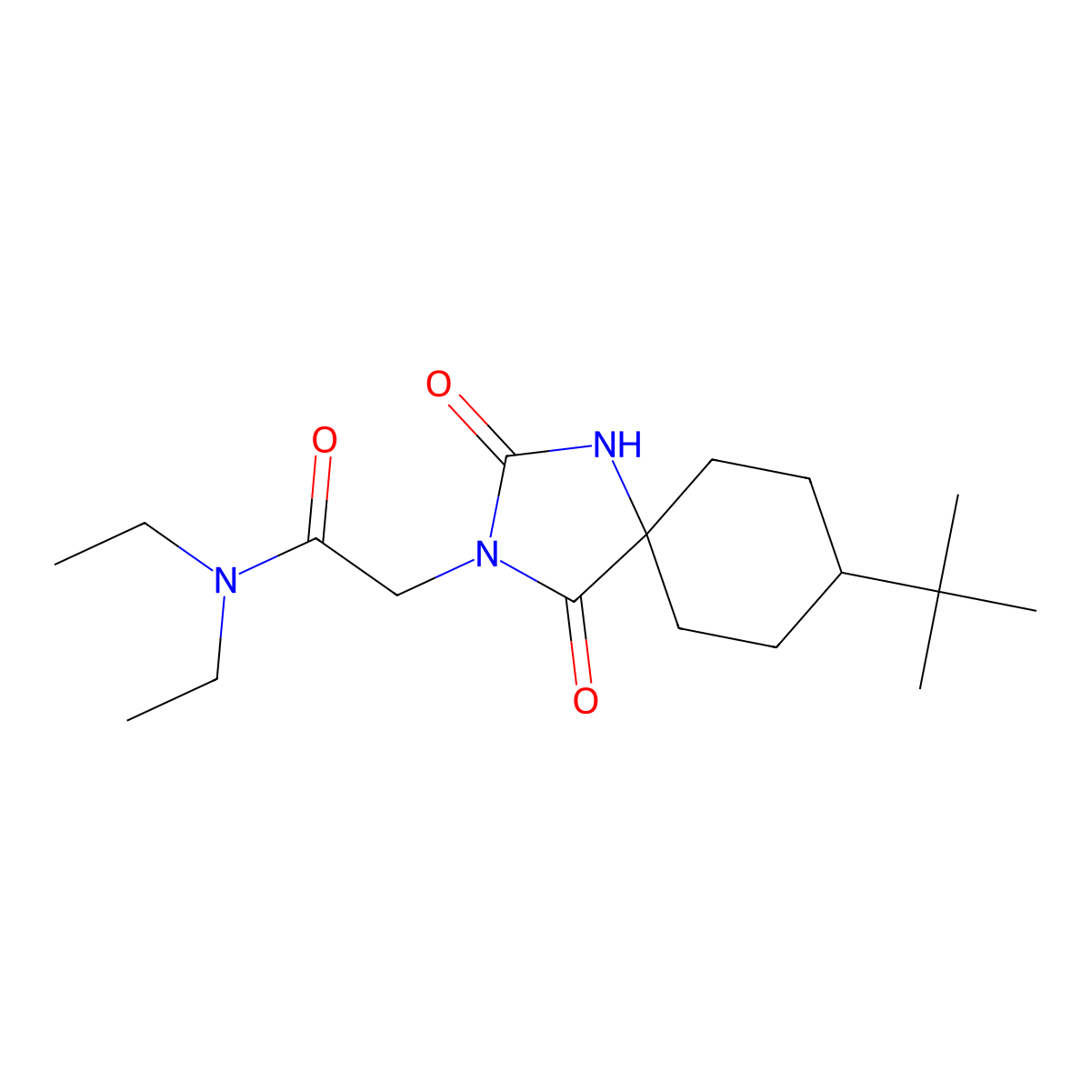 2-(8-tert-butyl-2,4-dioxo-1,3-diazaspiro[4.5]dec-3-yl)-N,N-diethylacetamide molecular structure, CAS 1325588-92-8