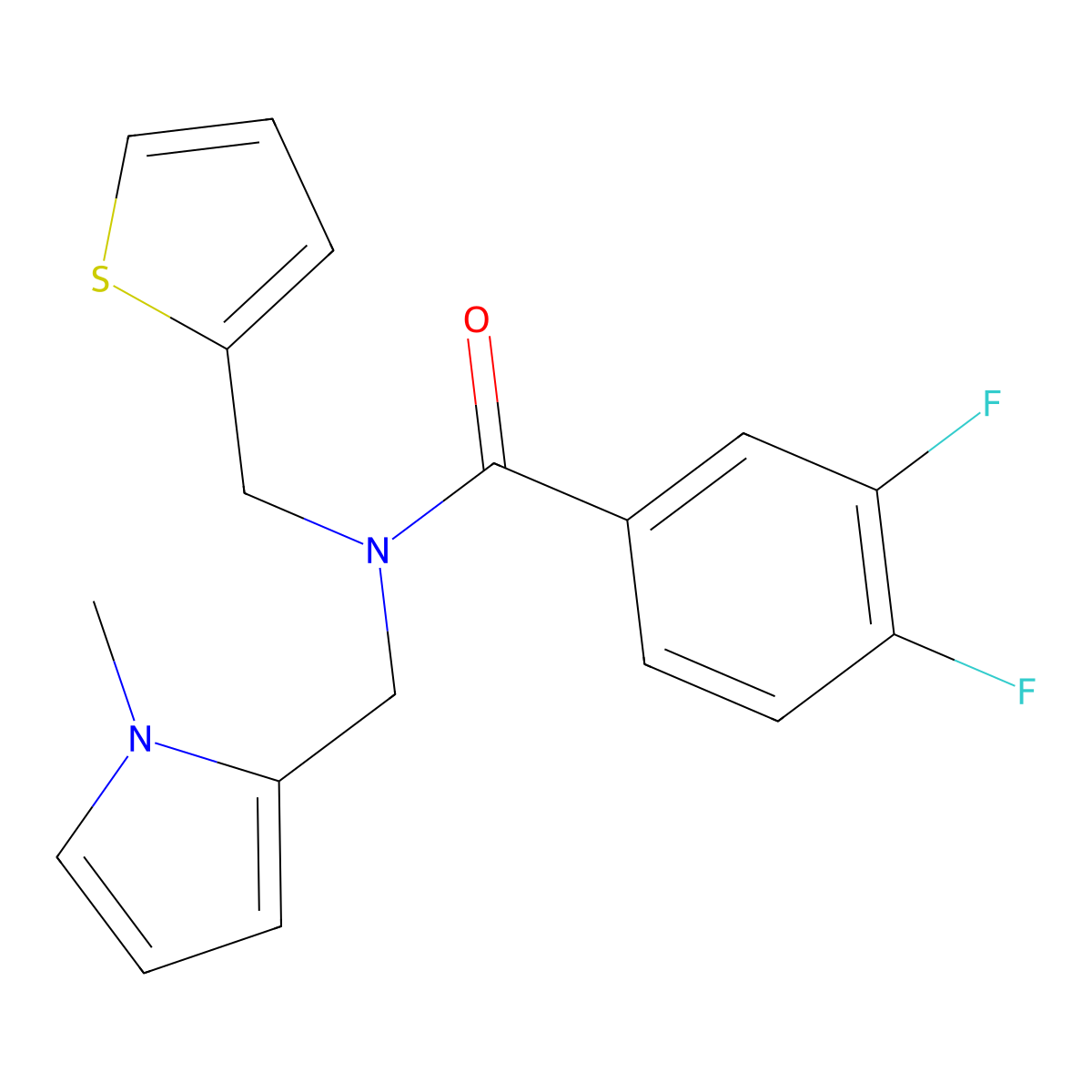 3,4-difluoro-N-((1-methyl-1H-pyrrol-2-yl)methyl)-N-(thiophen-2-ylmethyl)benzamide molecular structure, CAS 1325682-21-0