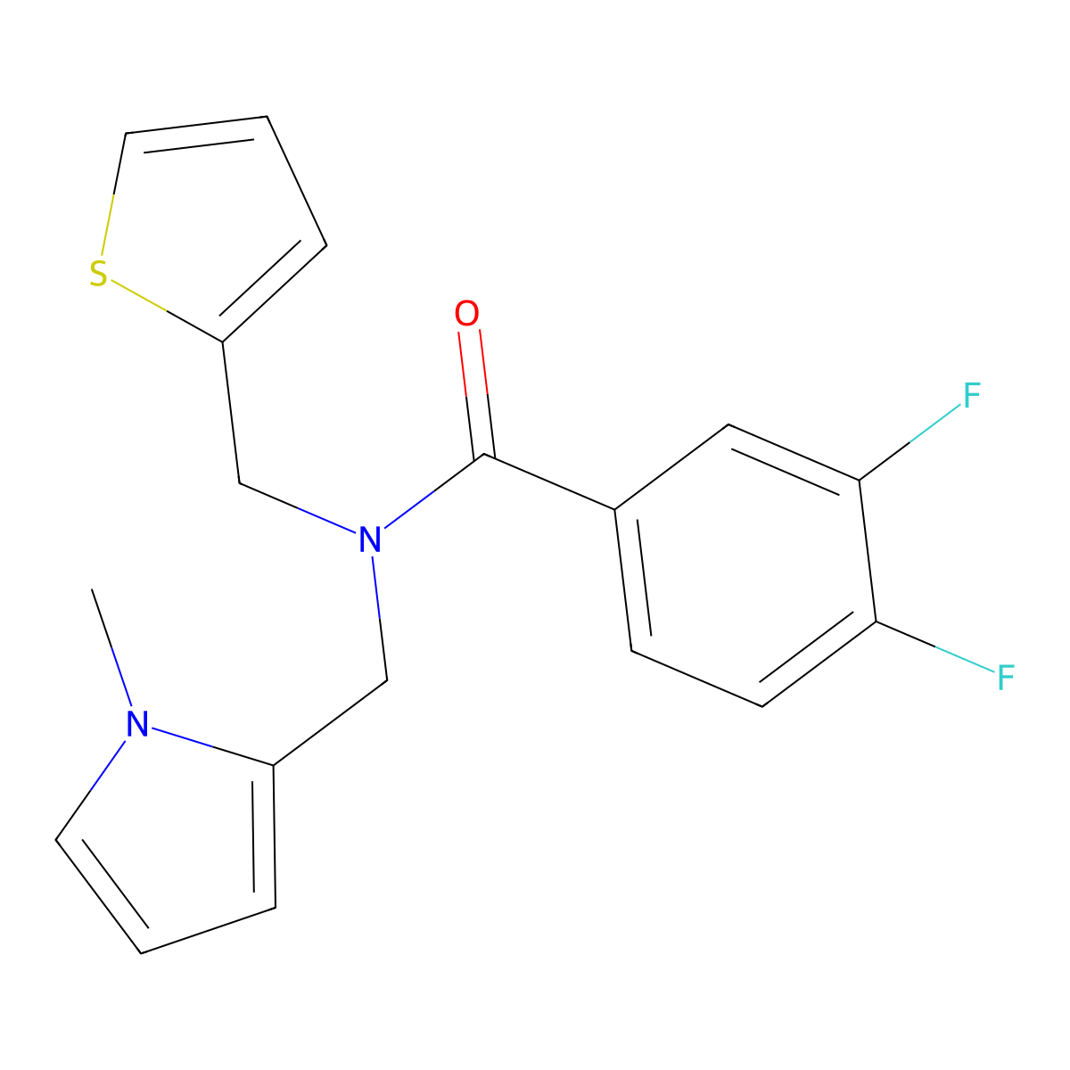 3,4-difluoro-N-((1-methyl-1H-pyrrol-2-yl)methyl)-N-(thiophen-2-ylmethyl)benzamide molecular structure, CAS 1325682-21-0
