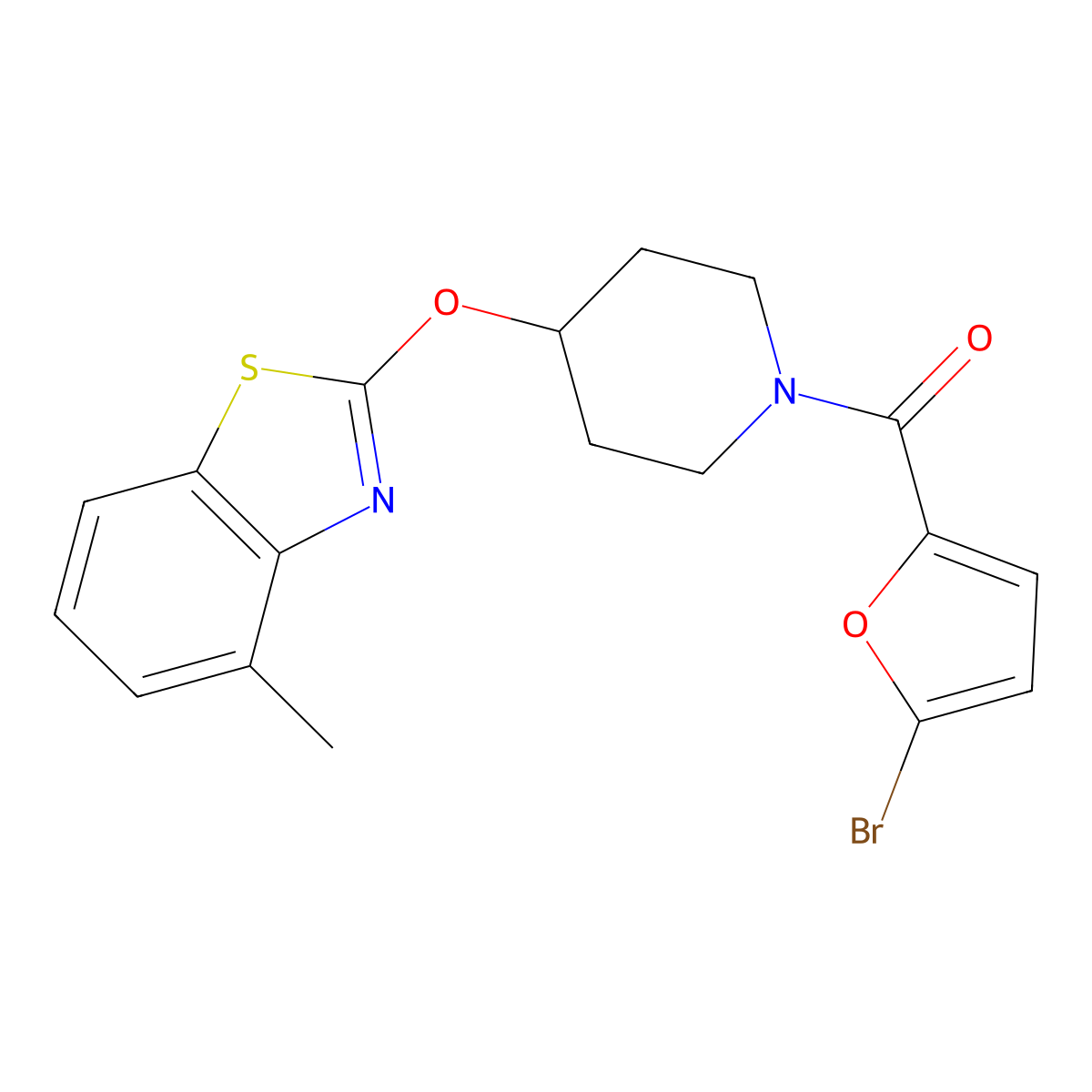 (5-Bromofuran-2-yl)(4-((4-methylbenzo[d]thiazol-2-yl)oxy)piperidin-1-yl)methanone molecular structure, CAS 1325684-47-6