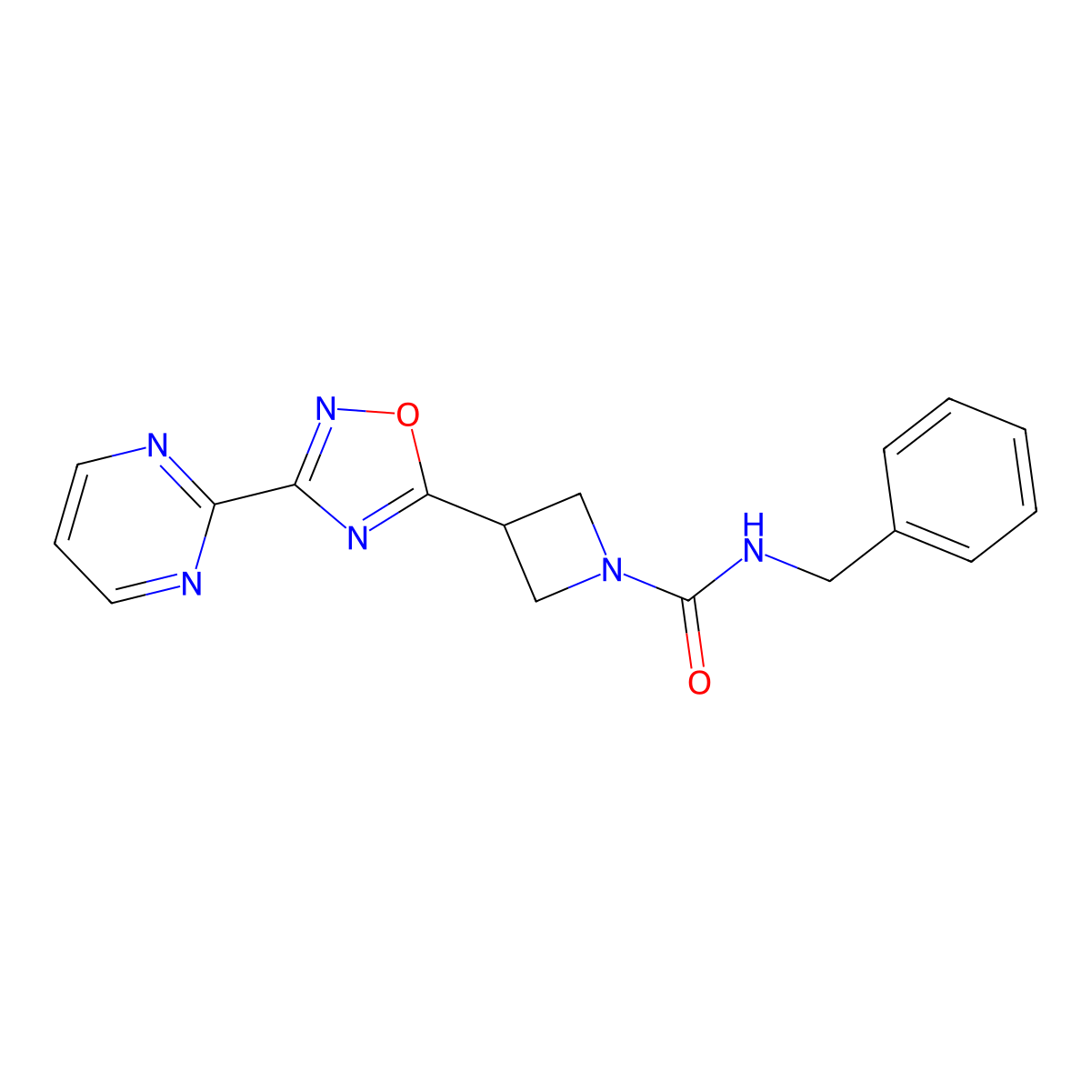 N-benzyl-3-(3-(pyrimidin-2-yl)-1,2,4-oxadiazol-5-yl)azetidine-1-carboxamide molecular structure, CAS 1325686-32-5