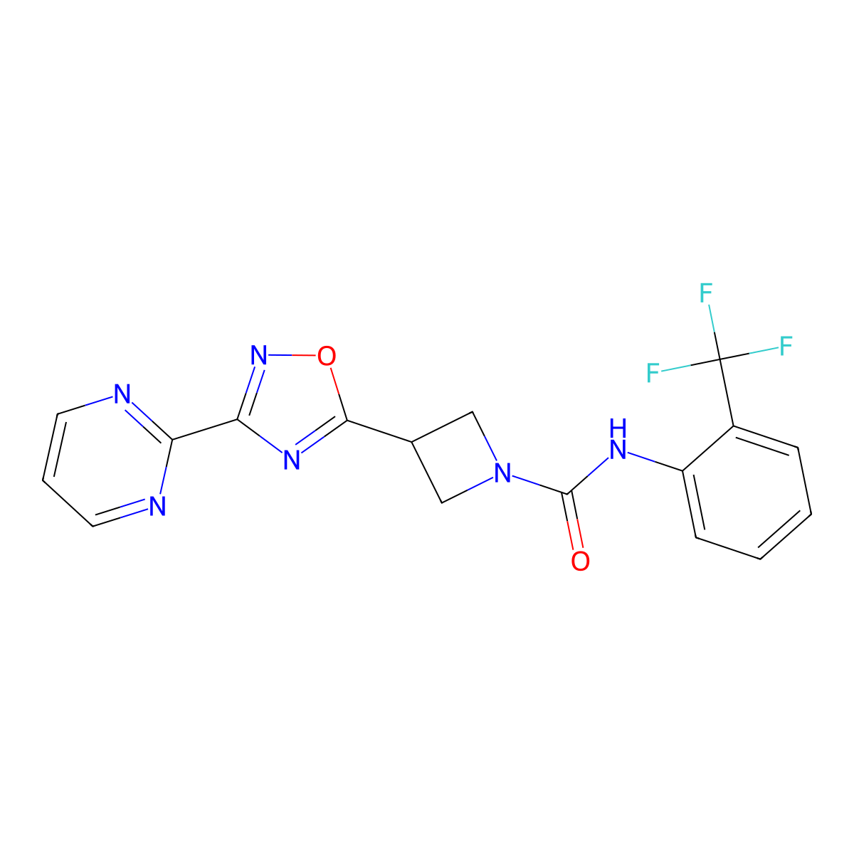 3-[3-(pyrimidin-2-yl)-1,2,4-oxadiazol-5-yl]-N-[2-(trifluoromethyl)phenyl]azetidine-1-carboxamide molecular structure, CAS 1325686-35-8