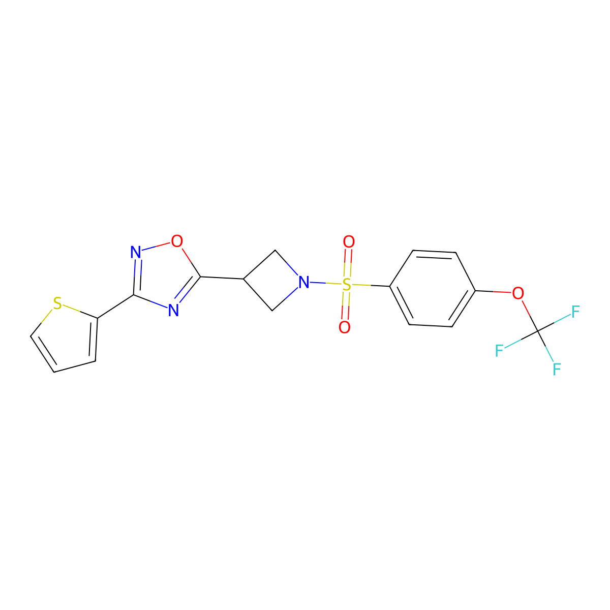 3-(Thiophen-2-yl)-5-(1-((4-(trifluoromethoxy)phenyl)sulfonyl)azetidin-3-yl)-1,2,4-oxadiazole molecular structure, CAS 1325686-89-2