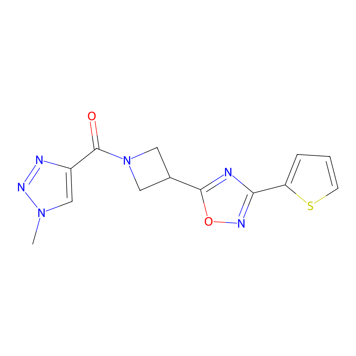 (1-methyl-1H-1,2,3-triazol-4-yl)(3-(3-(thiophen-2-yl)-1,2,4-oxadiazol-5-yl)azetidin-1-yl)methanone molecular structure, CAS 1325686-93-8