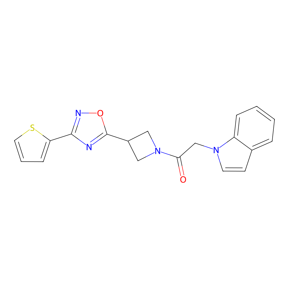 2-(1H-indol-1-yl)-1-(3-(3-(thiophen-2-yl)-1,2,4-oxadiazol-5-yl)azetidin-1-yl)ethanone molecular structure, CAS 1325686-95-0