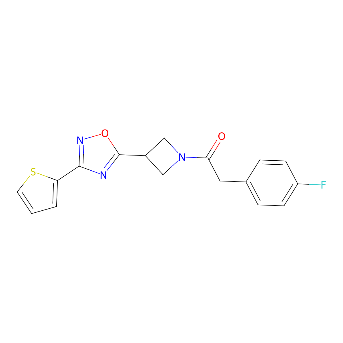 2-(4-Fluorophenyl)-1-(3-(3-(thiophen-2-yl)-1,2,4-oxadiazol-5-yl)azetidin-1-yl)ethanone molecular structure, CAS 1325687-28-2