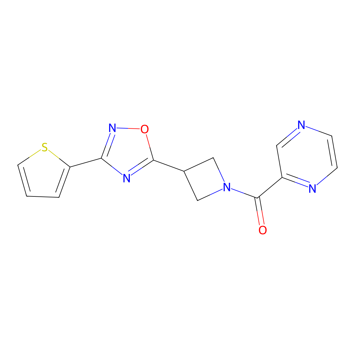 Pyrazin-2-yl(3-(3-(thiophen-2-yl)-1,2,4-oxadiazol-5-yl)azetidin-1-yl)methanone molecular structure, CAS 1325687-41-9