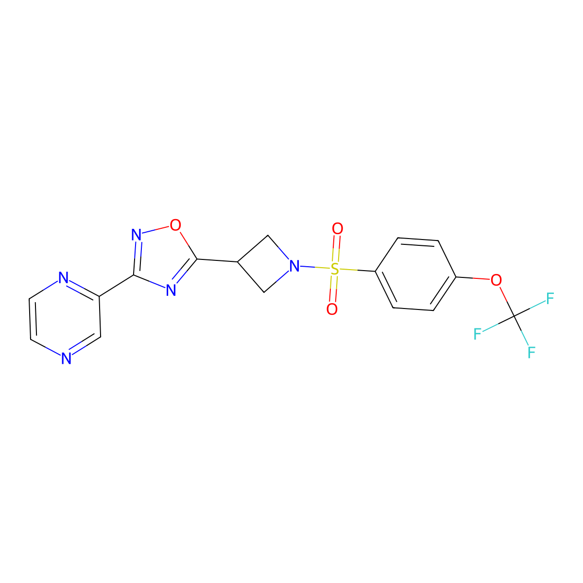 3-(Pyrazin-2-yl)-5-(1-((4-(trifluoromethoxy)phenyl)sulfonyl)azetidin-3-yl)-1,2,4-oxadiazole molecular structure, CAS 1325687-52-2