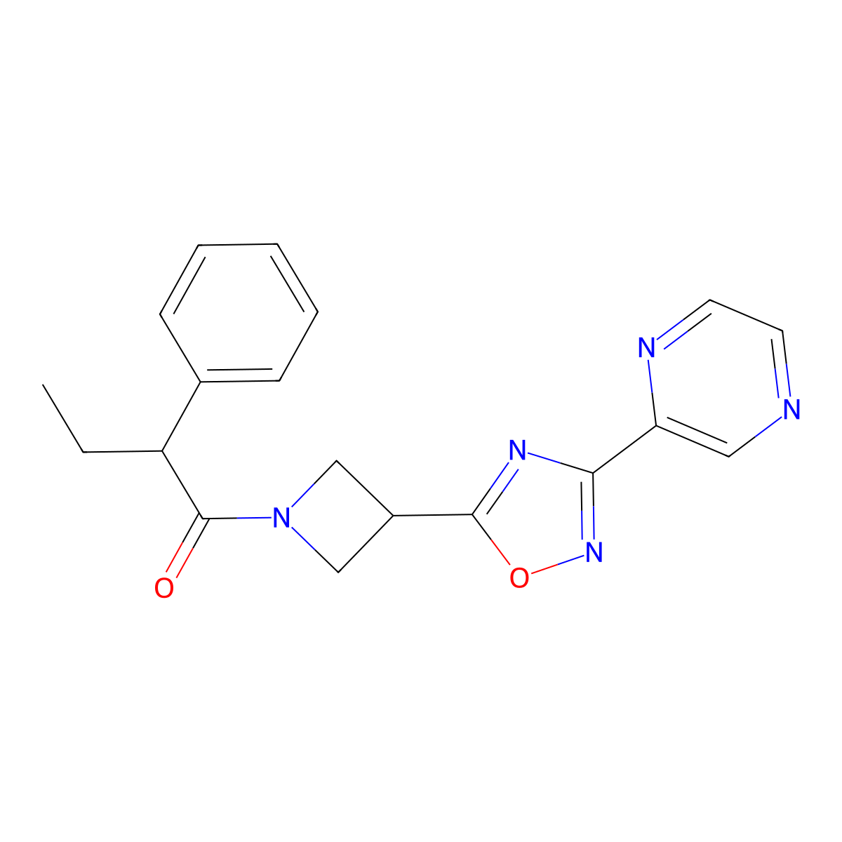 2-Phenyl-1-{3-[3-(pyrazin-2-YL)-1,2,4-oxadiazol-5-YL]azetidin-1-YL}butan-1-one molecular structure, CAS 1325687-86-2