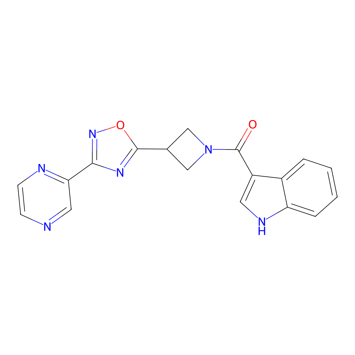 (1H-indol-3-yl)(3-(3-(pyrazin-2-yl)-1,2,4-oxadiazol-5-yl)azetidin-1-yl)methanone molecular structure, CAS 1325687-94-2