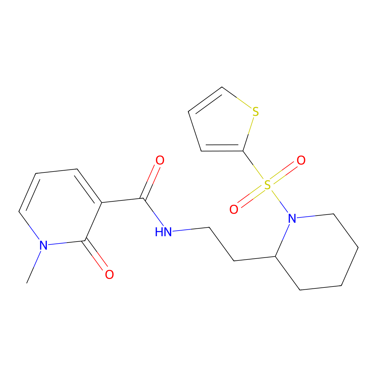 1-methyl-2-oxo-N-(2-(1-(thiophen-2-ylsulfonyl)piperidin-2-yl)ethyl)-1,2-dihydropyridine-3-carboxamide molecular structure, CAS 1325687-95-3