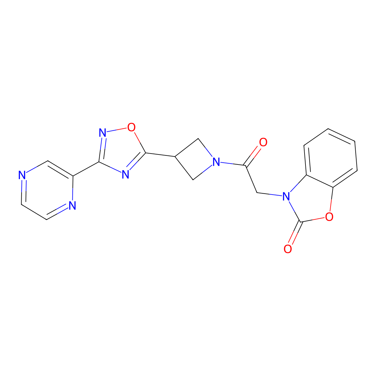 3-(2-Oxo-2-{3-[3-(pyrazin-2-yl)-1,2,4-oxadiazol-5-yl]azetidin-1-yl}ethyl)-2,3-dihydro-1,3-benzoxazol-2-one molecular structure, CAS 1325687-98-6