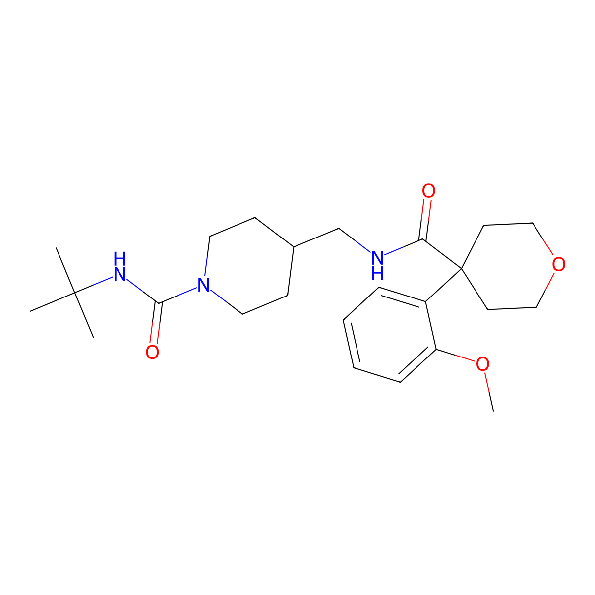 N-(tert-butyl)-4-((4-(2-methoxyphenyl)tetrahydro-2H-pyran-4-carboxamido)methyl)piperidine-1-carboxamide molecular structure, CAS 1325689-33-5